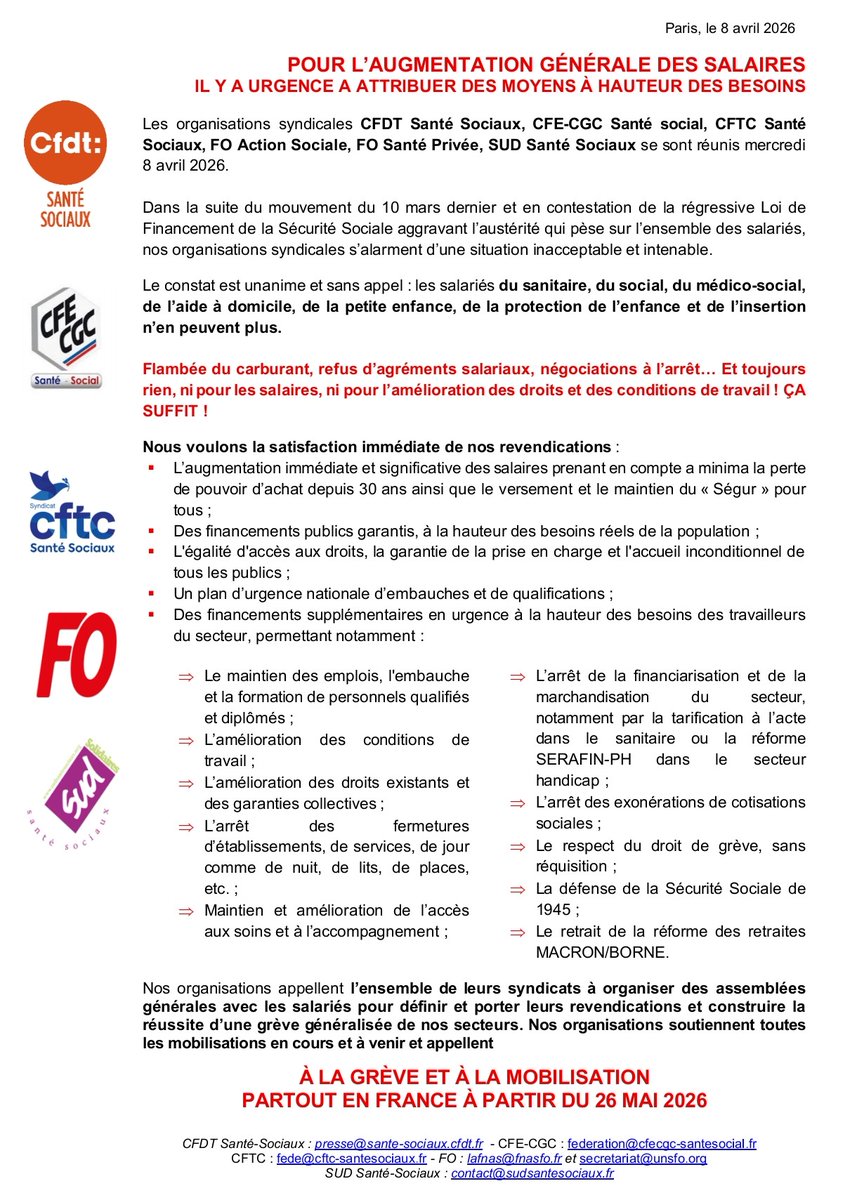 Les camarades de la Santé m'adresse ce tract intersyndical national.