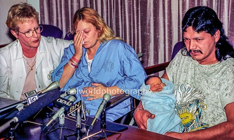 RealWorldImage's tweet image. The family of kidnapped baby Denver Giroux at a press conference in Kelowna, BC, Canada. 1996. Gary Moore photo. Real World Photographs. #kidnapping #crime #grok #Canada  #BritishColumbia #garymoorephotography #realworldphotographs #Nikon #photojournalism #photography