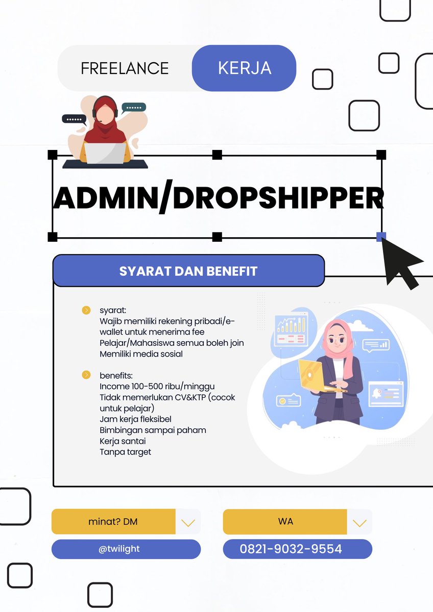 Tweileght's tweet photo. @awokndr @meowwyeonn hii aku ada nih freelance siapa tau kakaknya mintat boleh DM atau WA aku kak fast respon kok https://t.co/Sk3rldIGai