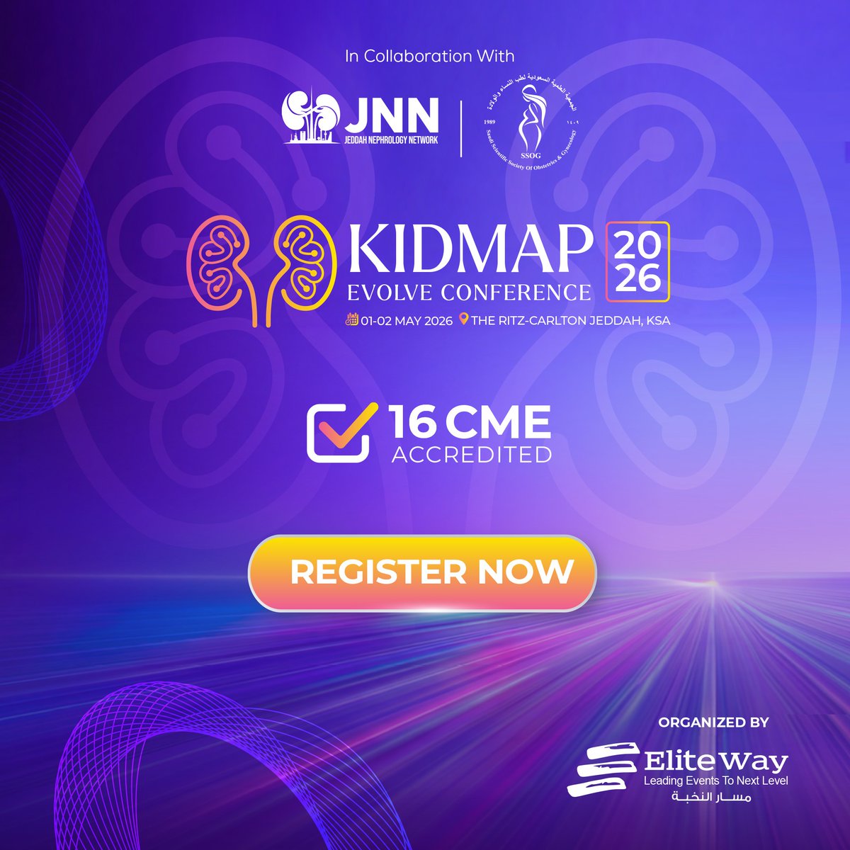 EliteMedPulse's tweet photo. Discover Session 4 at KIDMAP Evolve 2026.
Join us for a high-impact scientific discussion on evolving immunologic therapies in glomerular disease,

     The Ritz Carlton – Jeddah, Saudi Arabia
      01–02 May 26
🎓 16 CME Hours Accredited