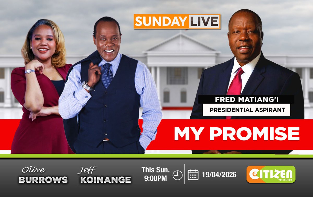 citizentvkenya's tweet photo. Presidential aspirant Fred Matiang'i is live tonight on #CitizenSundayLive with @KoinangeJeff and @OBurrows https://t.co/AT1R2CAwNa