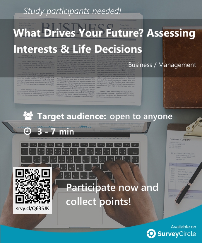 top_studies's tweet image. Participants needed for top-ranked study on SurveyCircle:

"What Drives Your Future? Assessing Interests &amp;amp; Life Decisions" surveycircle.com/Q635JK/ via @SurveyCircle

#DecisionMaking #media #highstake #narrative #survey #surveycircle