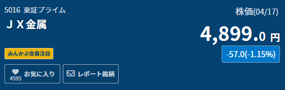 444Moze's tweet photo. 【5016 JX金属】
現在株価：4,899円
週末にチャートを見返すと、この下げ――
上昇トレンドの中での“健全な調整”に見える
5,000円目前での一服は想定内。
 むしろここでしっかり押すことで、次の上昇がより強くなる可能性
今の見方
✔ 大きな流れはまだ上方向
✔ 節目前でのエネルギー蓄積
✔ 押し目をこなして再チャレンジの形
メッセージ
ここで手放すのは簡単。
でも――
上昇は、こういう“静かな時間”のあとに来る。
信じて持つか、途中で降りるか。
結果が分かれるのはこのタイミング。
もう少しだけ、一緒に見守ろう