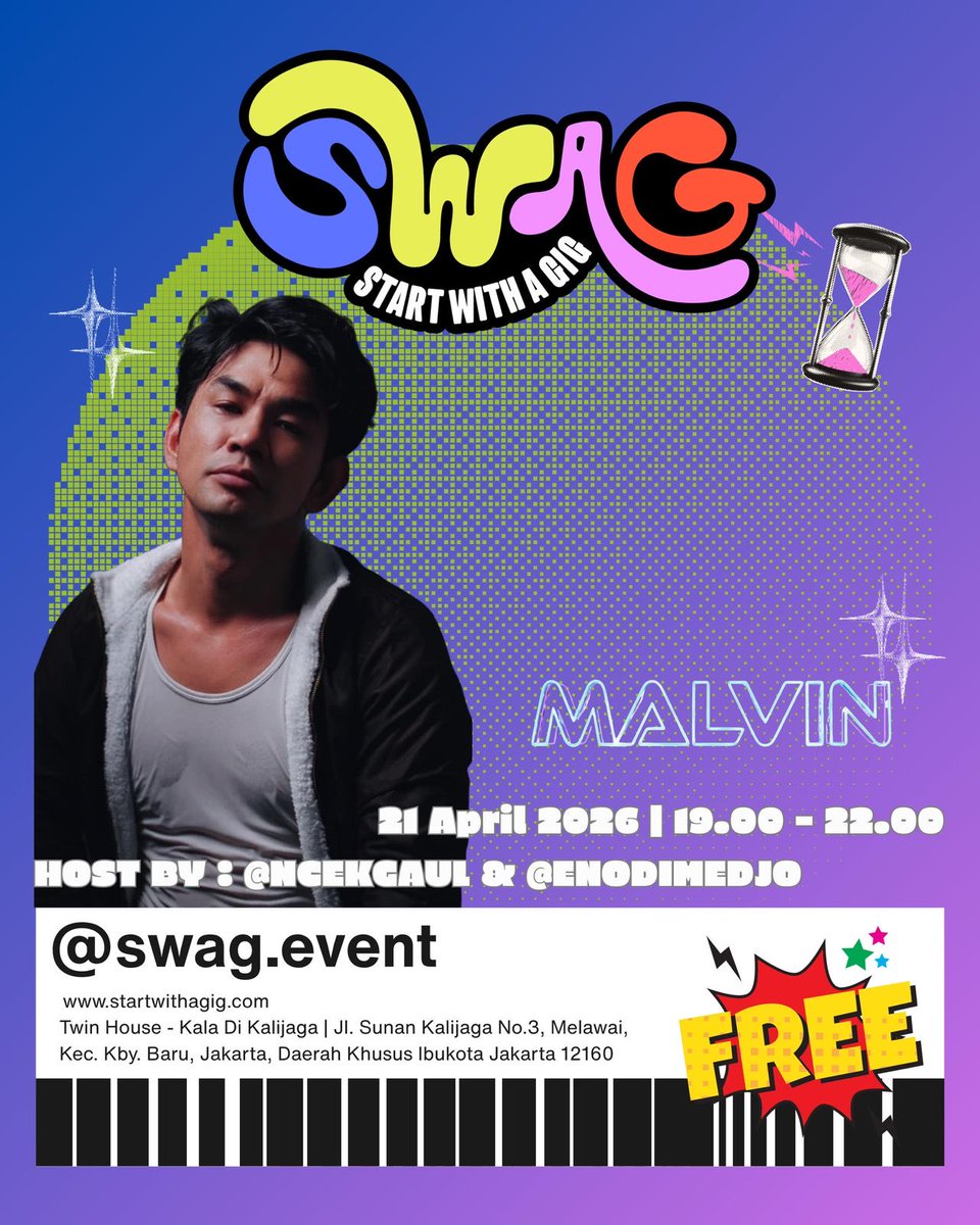 TemansMediaID's tweet photo. Tuesday night plans? Say no more. Pull up for the vibes tomorrow! 🎸

Tuesday, 21 April 2026
Event Swag Event 
With Malvin 

Check the poster for the full deets! 📍

#temansmedia #swagevent #malvin https://t.co/pvq9NGRWQR