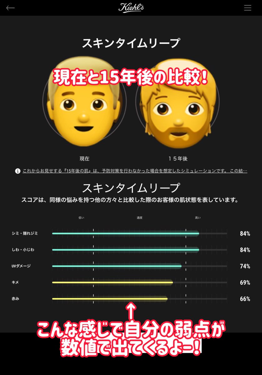 tara_cosme12's tweet photo. 無料で！？
15年後の肌予測ができる『精密肌測定』を受けられちゃう！#PR 

今回、レチノール一生買うと決めてるキールズに招待いただきまして

⭐️4/15に進化した精密肌診断！
⭐️新作！コラーゲンペプチドUV！

を体験させていただきました！
（本筋とは違う感動も途中に書くね笑）

まず！
⭐️4/15に進化した精密肌診断！
　特殊な3つのフラッシュライトと高精密カメラを使って肌データをAIが診断！
　UVダメージ、隠れシミや赤み等の11項目を測定してくれるよー！
　今回、この精密肌診断に15年後の肌を予測してみれちゃう『スキン タイムリープ』機能が追加されたの！
　現在の肌と紫外線を浴び続けた15年後の肌を可視化することができるから、今自分が必要なケアが分かりやすくて面白かったよ〜！

　凹凸があってUVダメージを受けやすいところとか、潜在シミ、実は気になり始めるんじゃ…？と言われたら肌の色むらがしっかり分かったよ…！
　くすみが悩みだったんだけど、色むらや赤みの方が僕には対策が必須な内容だったのが驚きだった😌こういうデータあると、スキンケアの方向性が分かっていいね😌

　そして何より…！何より凄かったのがその後の丁寧なカウンセリング！

　本筋とは違うんだけど…。
　さっきくすみが気になる！って書いたけど、その相談をしたら、ぜひこれを使用しませんか…？とレアアース ポアレス トリートメントっていう下地を紹介してくれてさ。
　これ、メイク直しの時にパウダーなしで馴染ませるだけって使い方をお勧めしてもらって実際に使ったのよ。
　もうね『買いますこれ🥹』って言ってしまったよ。その時の新作とかじゃなくて、診断や悩みから選んでくれるところがカウンセリングも武器にしたブランドなんだなぁ！と嬉しくなった😌（実際来週からお直しで使いますのでこの下地）

⭐️新作！コラーゲンペプチドUV！
　20-30代は他の世代に比べて紫外線による年齢印象への影響が大きいとのこと！
　これを踏まえて、紫外線から肌を守るだけじゃなくて、日中にハリとツヤをチャージするコラペプチドUV！

　この形でUVケア！？と思ったけど、プッシュタイプって量が調整しやすいのありがたいので納得😚
　
　キールズ独自開発の新テクノロジーで紫外線をしっかりブロックするのと日中にWコラーゲンペプチドがハリツヤあふれる肌に導いてくれる！
　テクスチャはもっちりするけどベタベタしない仕上がり！UVとしても◯だけど、下地で肌をもちもちに仕上げて使うのもいいかな！？と使ってて思ったよー！

　守ると日中ケアの両立をしたUVケアなのでぜひぜひ体験してみてね〜！

ということで…！
キールズストアが近くにあるよー！って人はぜひとも精密肌測定と、キールズの超丁寧なカウンセリングを受けてみてほしい…！

今回の新作UVは勿論試してほしいけど、自分の肌に合った様々な組み合わせを紹介してくれて本当に楽しいよ〜！

元々レチノールやクリームはド愛用しててキールズのアイテムは大体知ってると思ってたのに、全然知らない素晴らしいアイテム出てきちゃって笑ったもんね。知らないこと、多いね笑

キールズ大好きマンだからうるさかったかもしれないけど、読んでくれた人ありがとうね😚
無料診断だぜ？メイクしてても◯みたいだから気軽に行っておいでよ〜！

#キールズ
