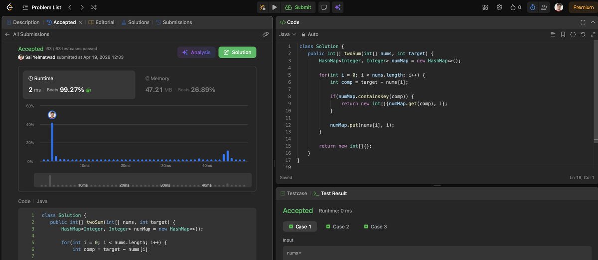 saiyelmatwad's tweet image. Day 9:
 Leetcode- Qn 1. Two Sum Introduction to Priority Queue 

 #100daysofcodechallenge #Connect #leetcode
