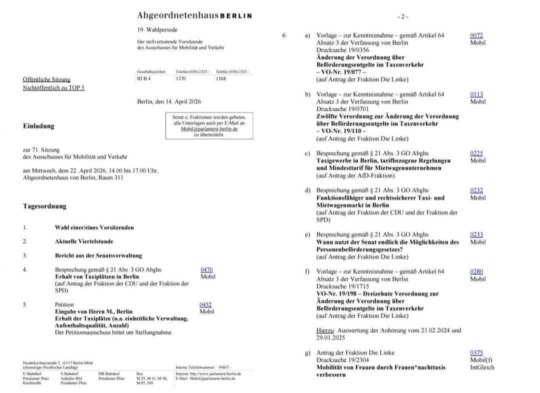 Berlin_Cab's tweet image. Das Taxigewerbe kämpft gerade ums Überleben und der Seitens des @AGH_Berlin beschlossene  Mindestbeförderungsentgelt für #Uber, #Bolt &amp;amp; Konsorten mit İhren Dumpingpreisen wird wieder nur jahrelang verschleppt vom @SenMVKUBerlin bzw. der @CDUBerlin_AGH Verkehrsenatorin #UteBonde.