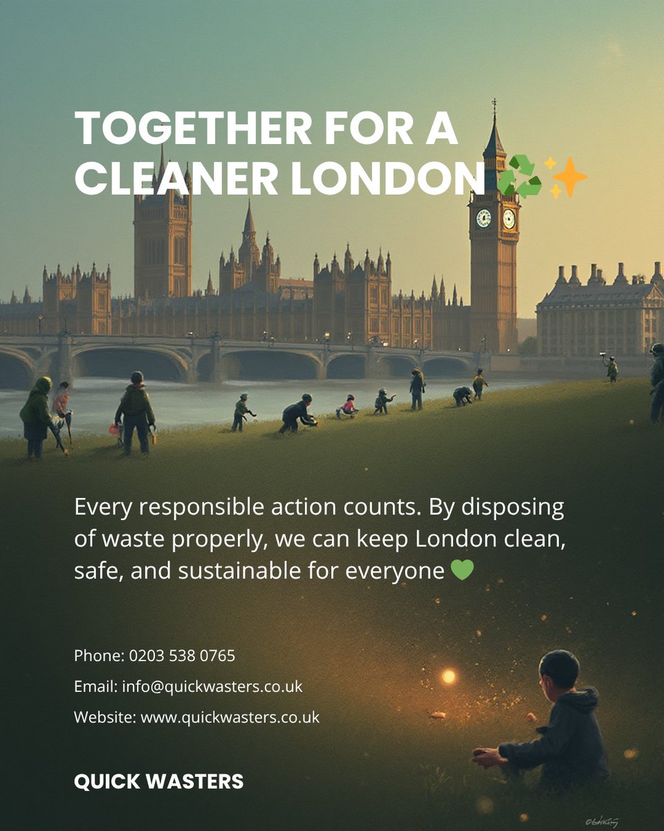 Quickwasters1's tweet image. TOGETHER FOR A CLEANER LONDON ♻️✨
Every responsible action counts.
By disposing of waste properly, we can keep London clean, safe, and sustainable for everyone. 💚
.
📞 0203 538 0765
📧 info@quickwasters.co.uk
🌍 quickwasters.co.uk
.
#CleanerLondon #QuickWasters