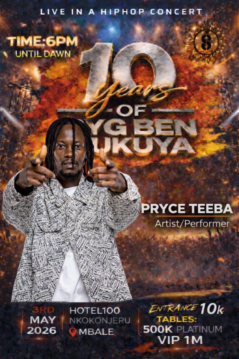 SUKUYA___'s tweet image. #COUNTDOWN 14DAYS 
2 WEEKS OUT.
UG HipHop Male Rapper of The Year The Mayor and LANDLORD at PYONG RECORDS Man like @PryceTeeba will be Joining us for the #10yearsOfBygBenSukuya Live In Concert 3rd May 2026 at Hotel100 Nkokonjeru Mbale. 
Lets Turn up.

buy tickets on 0763891496