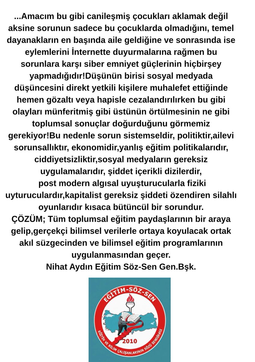 Nihat Aydın Eğitim Söz-Sen Genel Başkanı tweet media