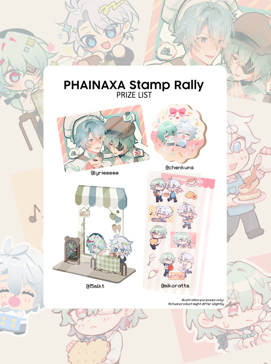 Come join us for a cafe-themed Phainaxa stamp rally at #doujimasg!

Participating artists: <a href="/chenkuns_/">✨chen | doujima d09</a> <a href="/lyrieeeee/">📼🏹ℓуяιє 🍁🦌 Doujima26 J43</a> <a href="/15mlkt/">ae 🍓🍵🔜 doujima D36</a> <a href="/mikoratte/">Nia ☁️ Doujima D14</a> !   

Spend a minimum of $10 per artist to redeem a stamp. Come share your love for Phainaxa with us! ☀️🌿 Map guide in replies!

#phainaxa