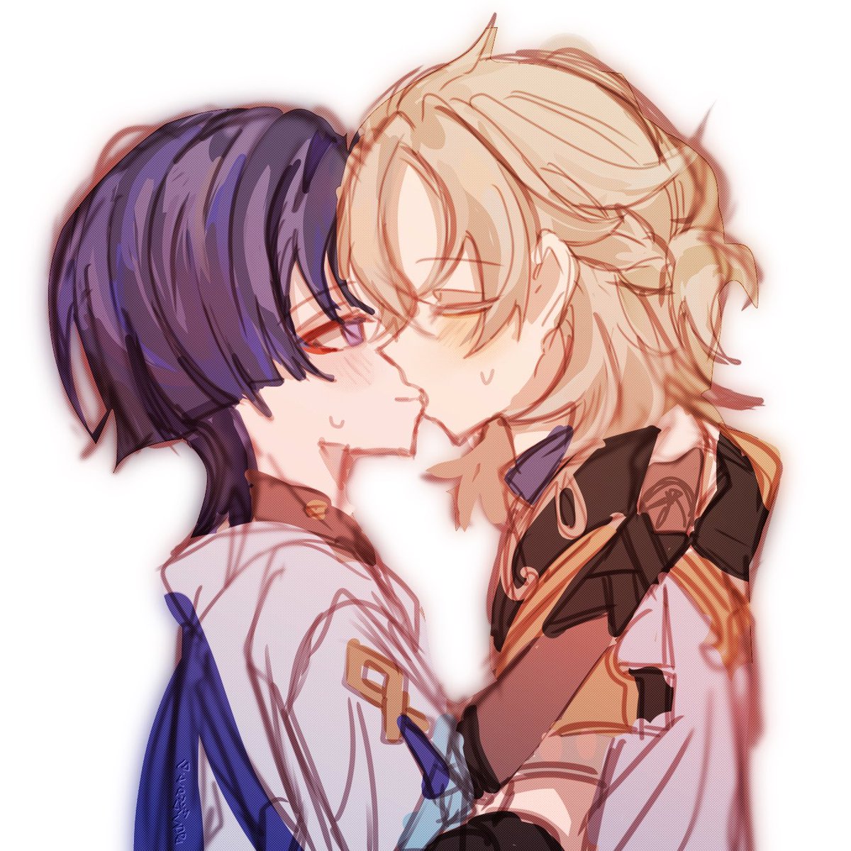 caerulumsoda's tweet image. Have I ever drawn them kissing before?

A lot of times😞 I hate these idiots

(Gave up rendering and the hair)
#albedo #wanderer
#albescara #scarabedo