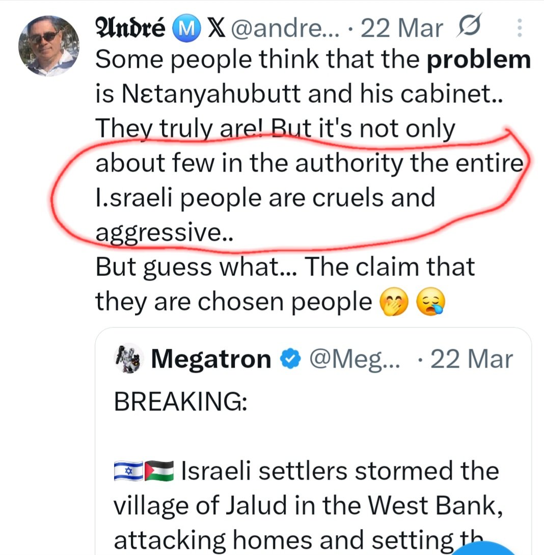 قلتلكن المشكلة مش الـ #نتنياهو
كل الشعب مضروب..
هيدا الجنس من البشر (عفوا على قساوة التعبير) مفتكر حالو شعب الله المختار.
#Chosen_by_Balfour