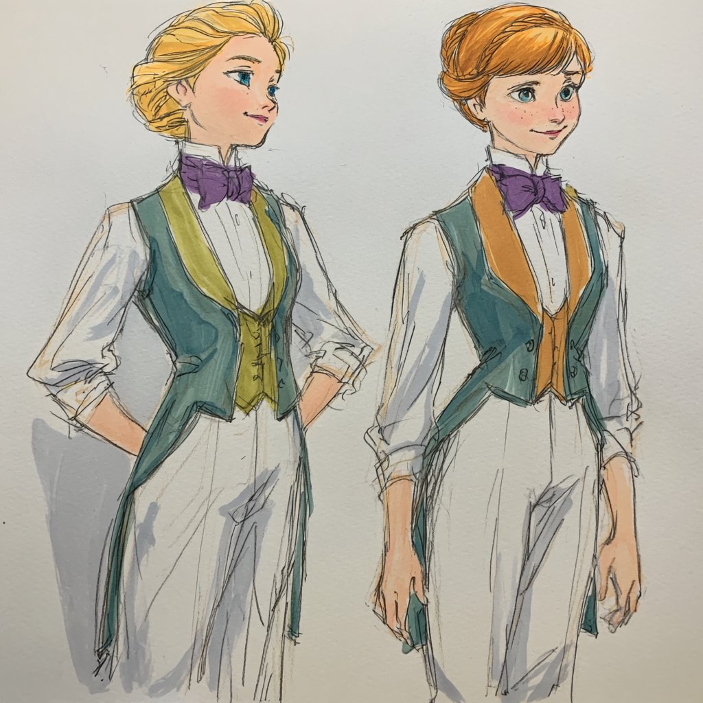 manmansan33's tweet image. 従僕として育てられたエルサとアナ⑦
#Frozen　#アナ雪　#従者　#召使　#AIイラスト