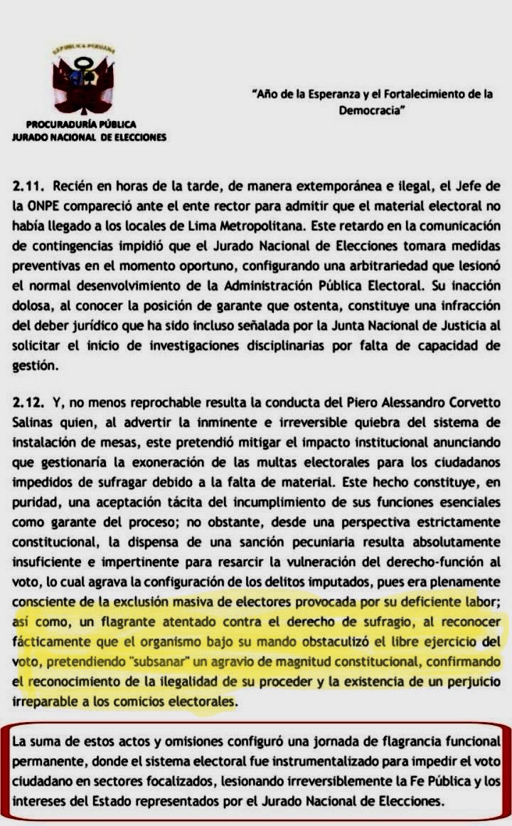 Las conclusiones del JNE habla de flagrancia funcional permanente e instrumentalización deliberada para impedir el voto 
Esto es muy grave mucho más de lo que se concibe.
