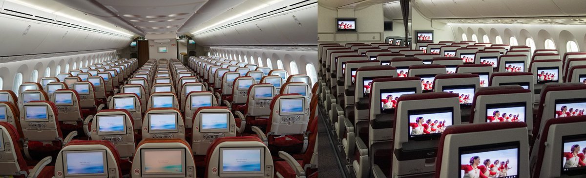 Vinamralongani's tweet image. Before vs after: the @airindia B787-8 retrofit.
Out with the old seats, cabins, legacy (read broken) IFE and livery.
In with new seats, state of the art IFE, fresh carpets, curtains and Wi-Fi.
Huge credit to @SisiraKantDash and the Air India team for a job well done.
#AvGeek