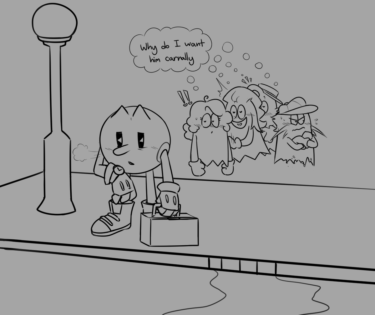 Quarkadork's tweet image. Man with a 9 to 5 is pined after by 4 goons
#pacman #pacmanworld