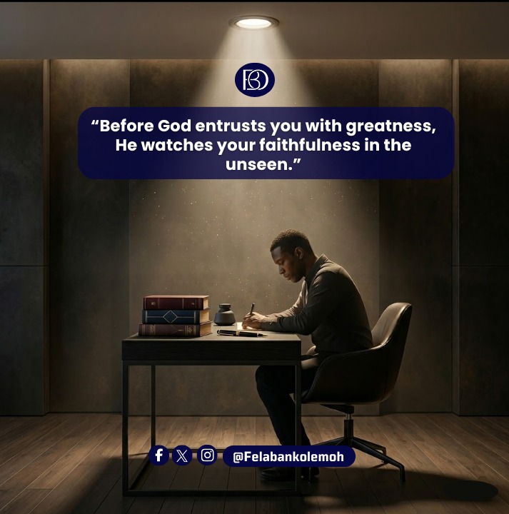felabankolemoh's tweet image. RESPONSIBILITY OVER AUTHORITY

Greatness is never public first - it is proven in private.

What you do when no one sees determines what God will reveal.

#FAITHFULNESS #RESPONSIBILITY #GREATNESS #HAPPYSUNDAY