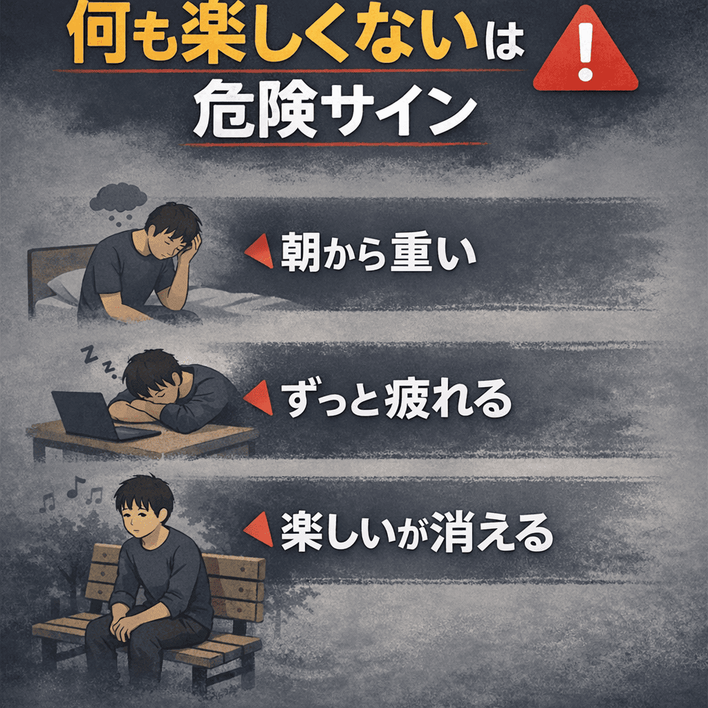 vLMFGe6Ef710805's tweet image. ･朝から重い...
･疲れて何もしたくない...
･何も楽しくない...

ぼくもこの状態を
｢2年間｣放置して崩れました。

これはただの疲れじゃなくて
｢危険サイン｣です。

・朝から重い
・ずっと疲れる
・楽しいが消える

ここまで来たら
気合で進まず
休養を優先してほしいです。

#発達障害 #ASD