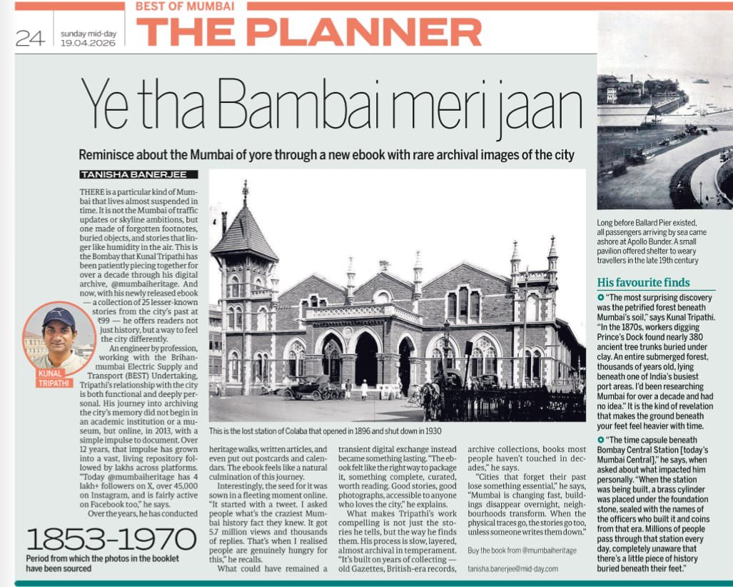 mumbaiheritage's tweet image. Glad to see @mumbaiheritage’s e-book featured in today’s Mid-Day.
A small attempt to bring back stories, places, and moments of a slower, forgotten Mumba through rare archival images.
Because a city that forgets its past, slowly loses a part of itself.
Link in Bio

#Mumbai