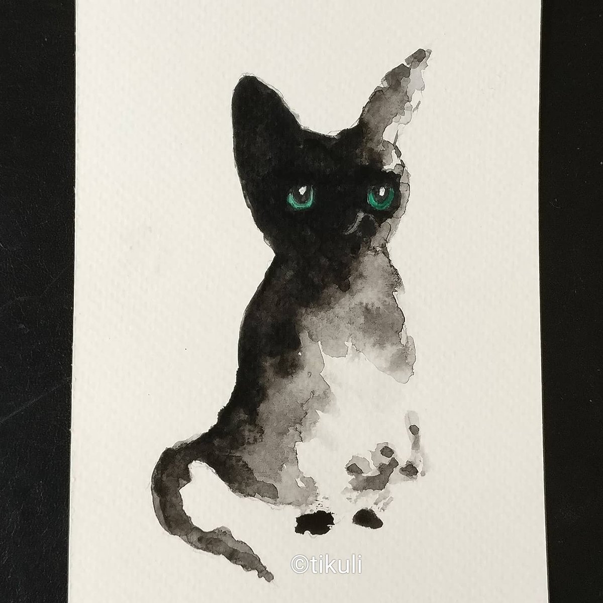 tikulli's tweet image. Indeed, they are. 

This one is looking for a loving home. DM if you want it. #catslovers #BlackCat #minimalism #watercolour