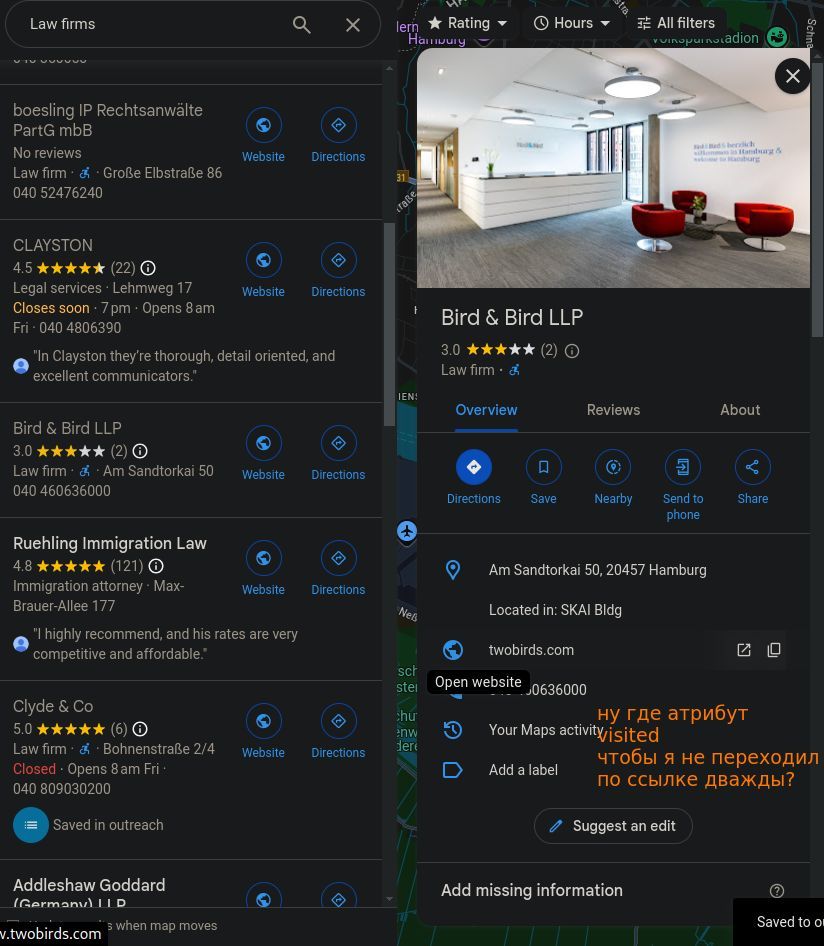 nicitaacom's tweet image. Thing to improve #1485

@google where is attribute "visited" so I don't go to same link twice?

you know that sligtly different colour for links you already visited

#ux #google #googlemaps