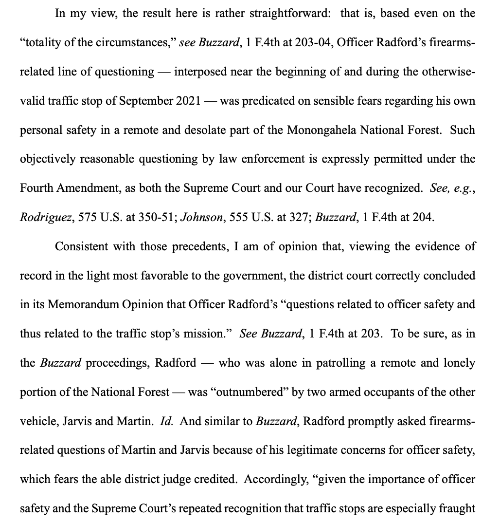 Opinion, per J. Benjamin:  govinfo.gov/content/pkg/US… 

Dissent, per J. King: It was understandable to ask about a gun in this situation, so the question was reasonable. (see below)