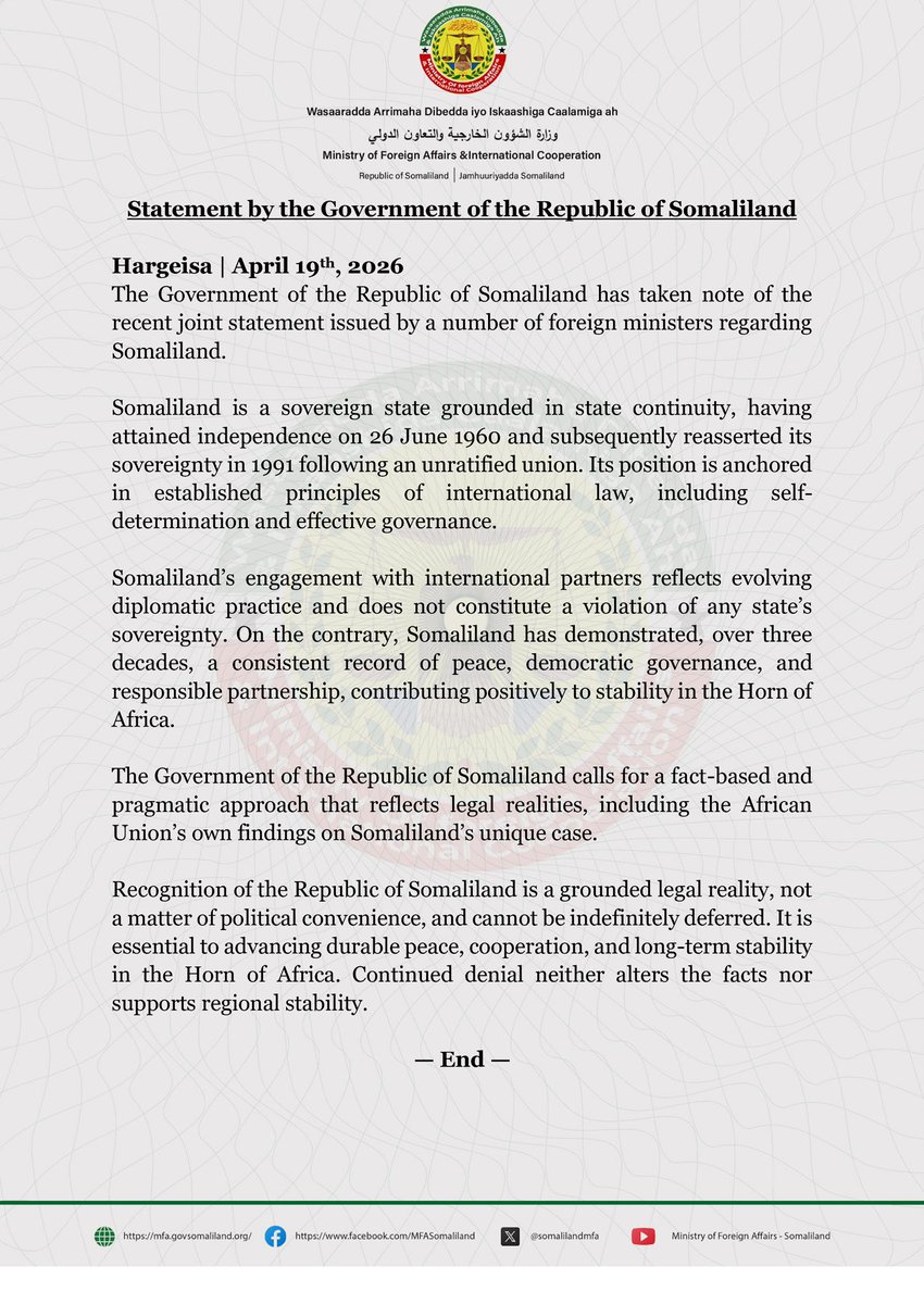 MFA Somaliland tweet media