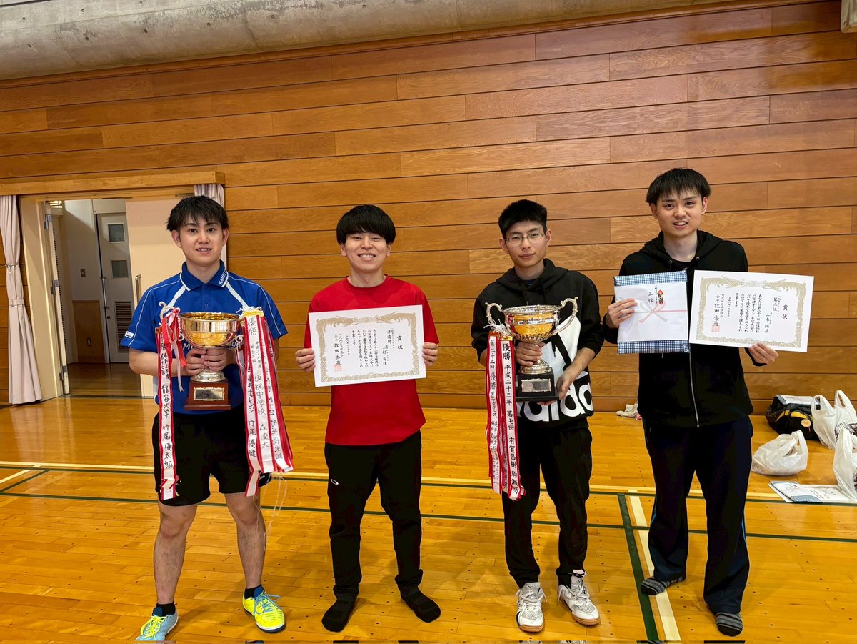 KAMEI_Challenge's tweet photo. 2026/04/19(日)第23回 赤塚修杯八百津オープン卓球大会(一般の部)

一般男子ダブルス
優勝 亀井 健太郎・梅田 聖士(プライムケア中京)(三連覇)

一般男子シングルス
優勝 亀井 健太郎(二連覇)
準優勝 二村 有律
第三位 山本 絢斗
第五位 田村 洸款
第五位  永田 裕行 https://t.co/CZmQWG3Tbk