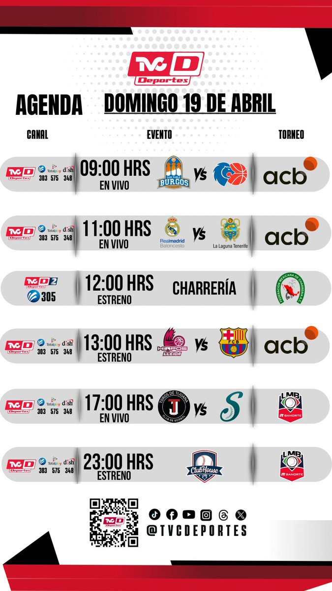 TVCDeportes's tweet image. AGENDA DEPORTIVA  

 No te pierdas toda la actividad deportiva que tenemos para ti a través de nuestra señal.  

#tvcdeportes #Deporte #19abril
