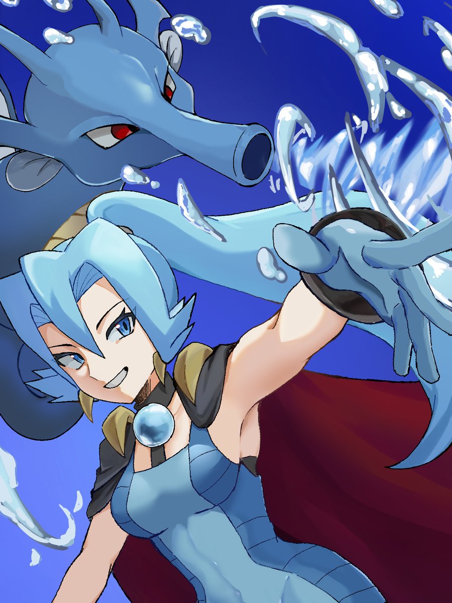 ＃ポケモンイラスト　#pokemonart
イブキ＆キングドラ