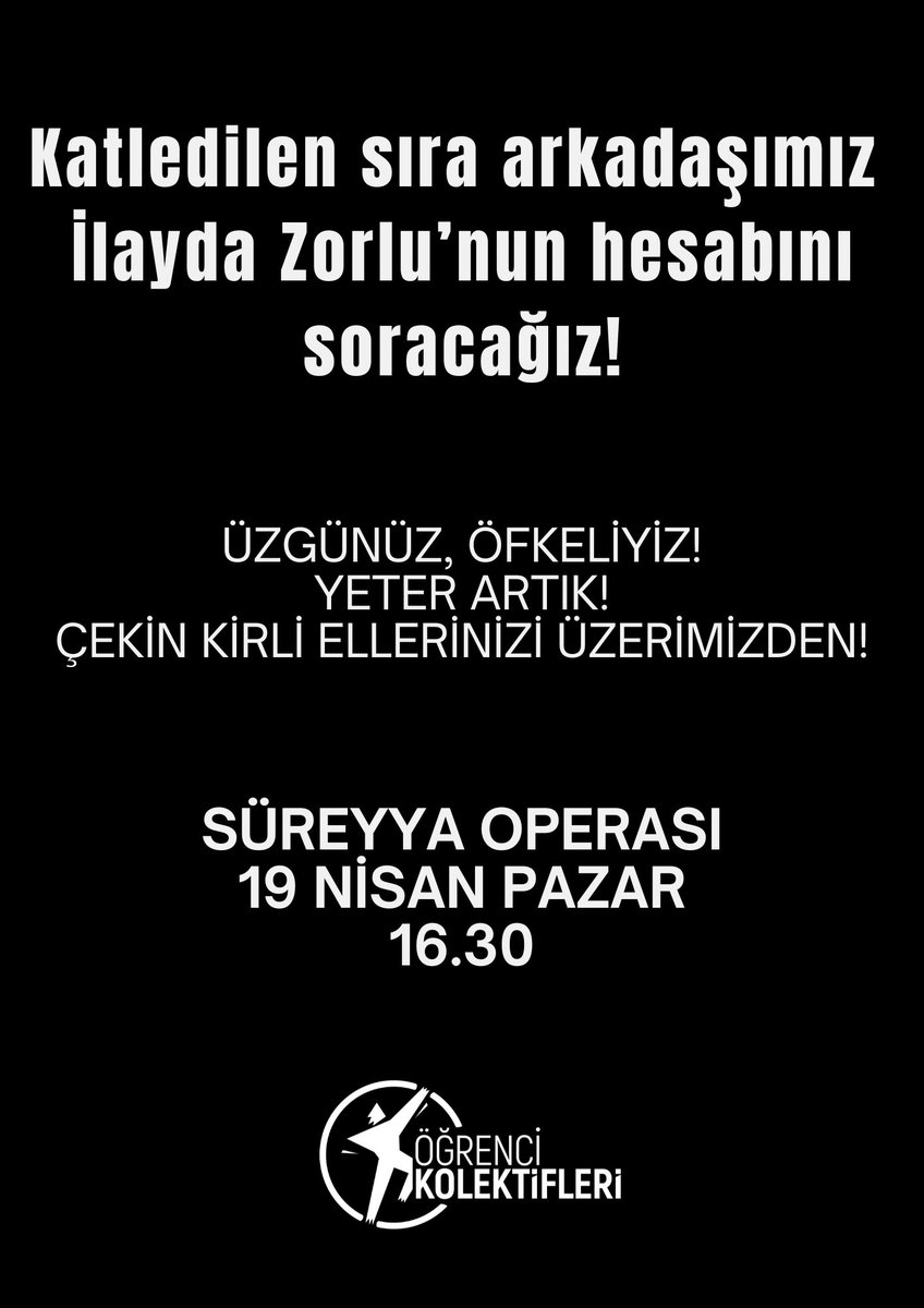 sendika_org's tweet photo. Üniversiteliler sıra arkadaşları İlayda Zorlu'nun devlet eliyle yaşamdan koparılmasına karşı İstanbul, Ankara, İzmir ve Trabzon'da sokağa çıkıyor 

"Üzgünüz, öfkeliyiz! Yeter artık! Çekin kirli ellerinizi üzerimizden!"

https://t.co/e8og73mWui https://t.co/5nxNUVSrBX