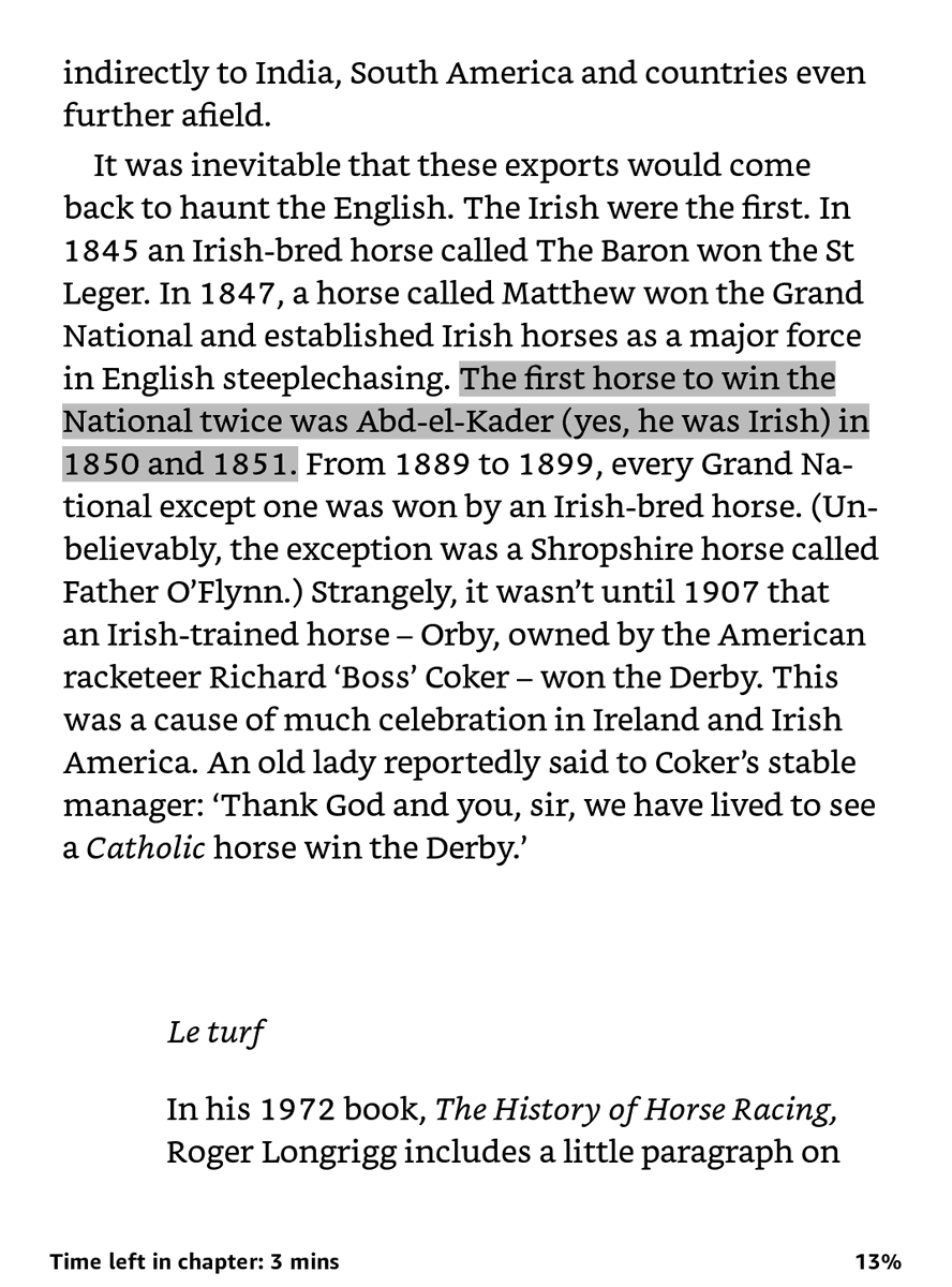bnzchr's tweet photo. @peterawolf The most popular racehorse in Victorian England was called "Abdel Kader" after the Algerian rebel leader, and nobody thought this was considered strange or even remotely esoteric. https://t.co/Hd6Ku19Hy2
