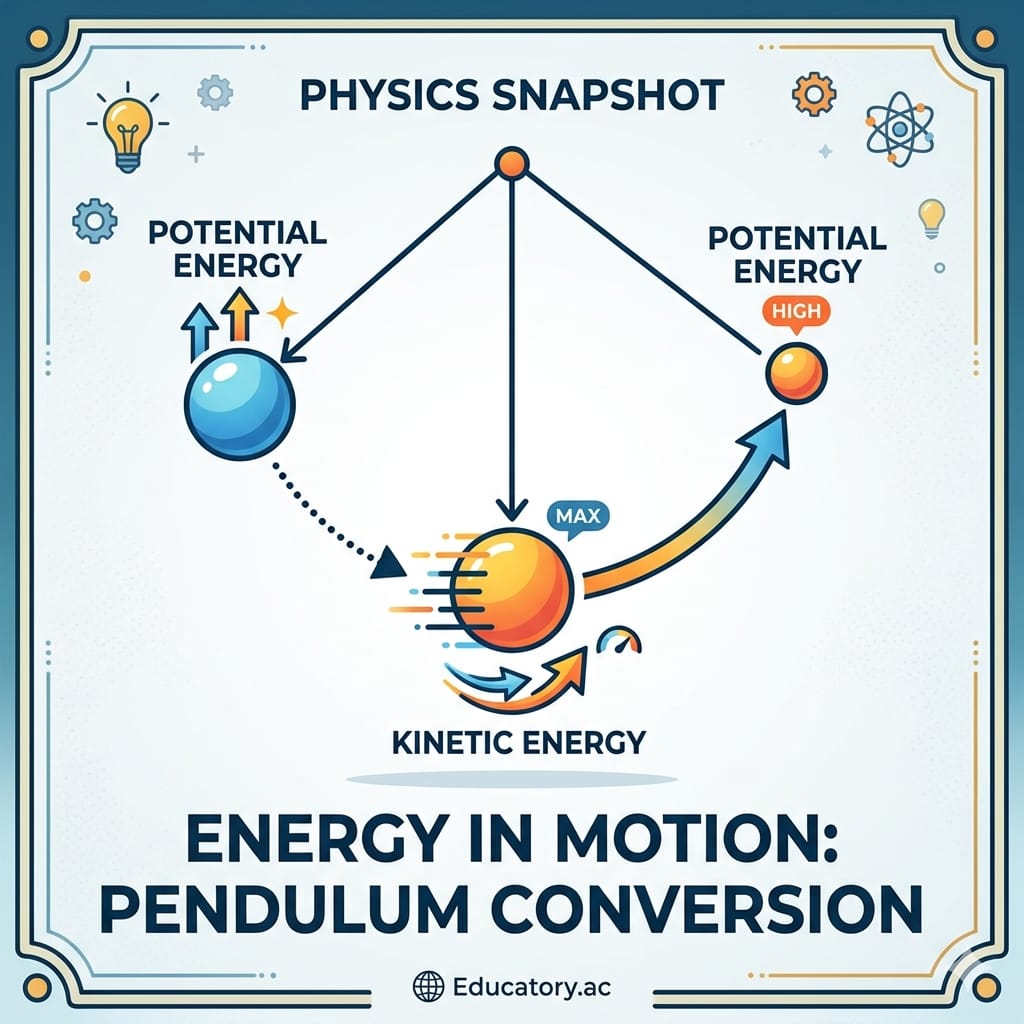 EducatoryEdtech's tweet photo. A swing is pure Physics magic! 🌟 
At the top = max Potential Energy ⚡ 
Gravity pulls it down, converting to Kinetic Energy 🚀 at the bottom! Energy is never lost, just transformed! 
The dance never stops! 💥
#Physics #EnergyConversion #Science #Educatory https://t.co/3e5Mraxanu