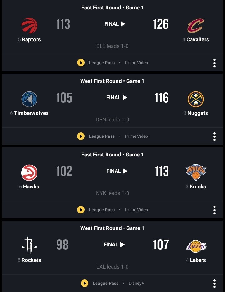 KuyaJeffPH's tweet image. NBA PLAYOFFS POSTSEASON 2026🏀 SCORES &amp;amp; RESULTS
(CONFERNECE QUARTERFINALS)
April 18, 2026 Saturday🇺🇲
April 19, 2026 Sunday🇵🇭

Cavaliers, Nuggets, Knicks and Lakers takes Game 1 win.

#NBA #NBAPlayoffs #Postseason #KuyaJeff