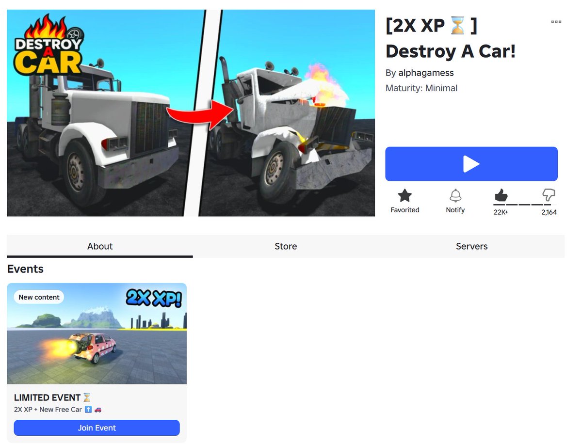 leonizdev's tweet photo. Destroy A Car Event is LIVE 🔴 Join the game and earn 2X more XP and claim a new daily reward vehicle!
(Ends in 48 hours) https://t.co/tm8dKdSHZ0
