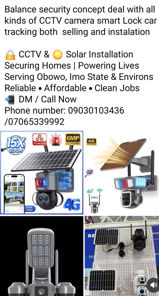 GreatUniquely's tweet photo. Protect your home before it’s too late 🔒
No light? No problem ⚡
CCTV 📹 &amp; Solar Installation now available in Obowo &amp; beyond!
Clean job ✔️ Affordable ✔️ Reliable ✔️
📲 Call/DM: 09030103436 / 07065339992 https://t.co/R12JFuJgwx