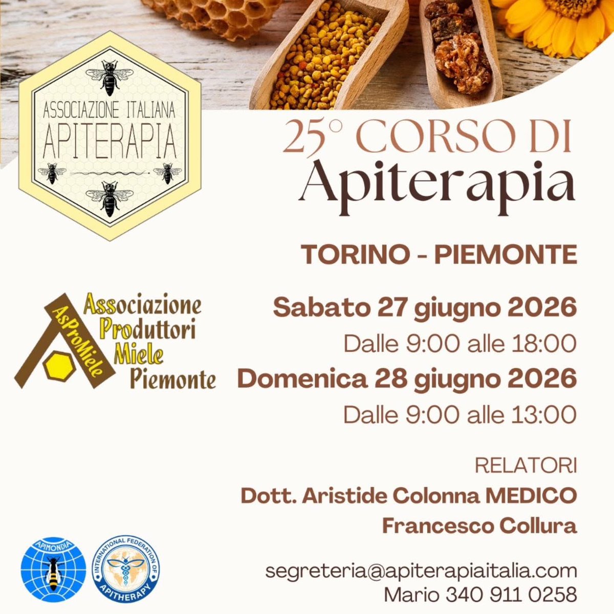 apitherapy_tr's tweet image. 🐝 Scopri il potere delle api e dei loro prodotti naturali!

Partecipa al 25° Corso di Apiterapia organizzato da Associazione Italiana Apiterapia in collaborazione con Associazione Produttori Miele Piemonte.

#Apiterapia #Torino #Miele #SaluteNaturale #Corsi2026

#IFA #if_api