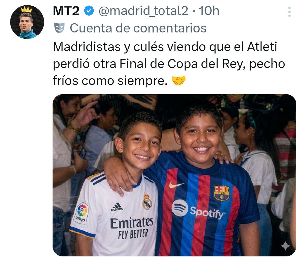 Hostia que verguenza, yo tenía razón, hay madridistas culés y culés madridistas, jamás me uniría a los madridistas para celebrar nada, encima es para celebrar la derrota de otro, somos grandes jajajajajajajaja