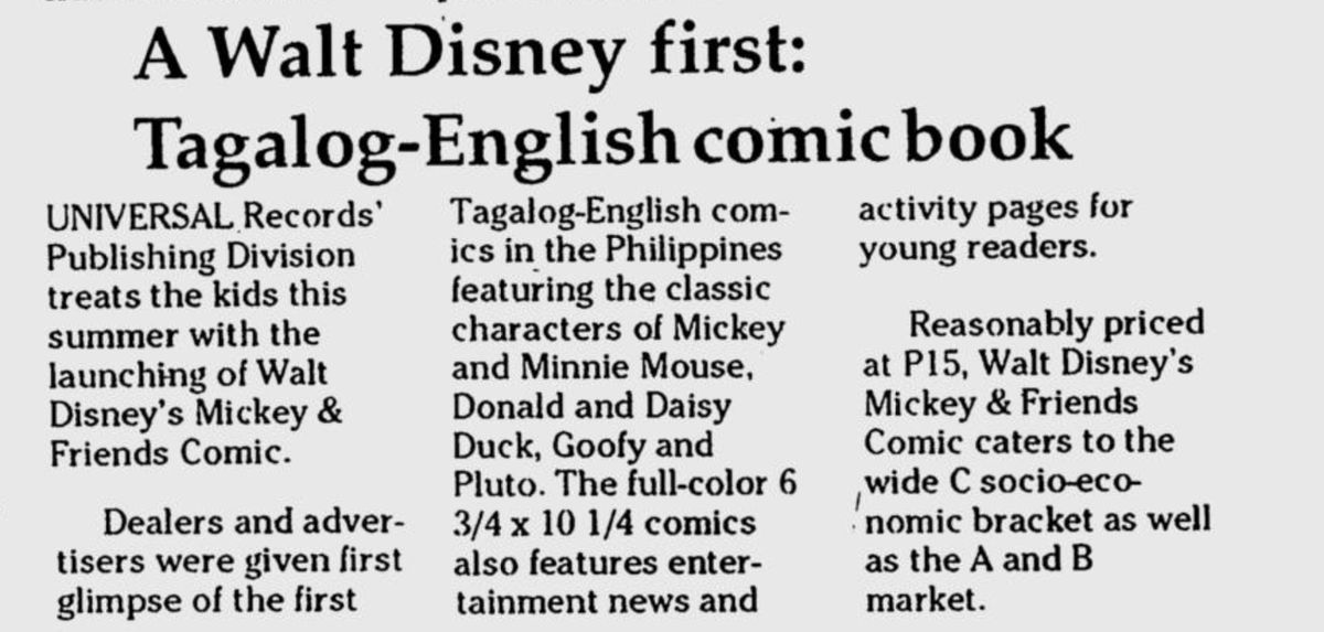 wanderingleon's tweet image. #DidYouKnow Universal Records PH Publishing Division launched a Tagalog-English Walt Disney's Mickey &amp;amp; Friends Comic in April 1994 #throwback
