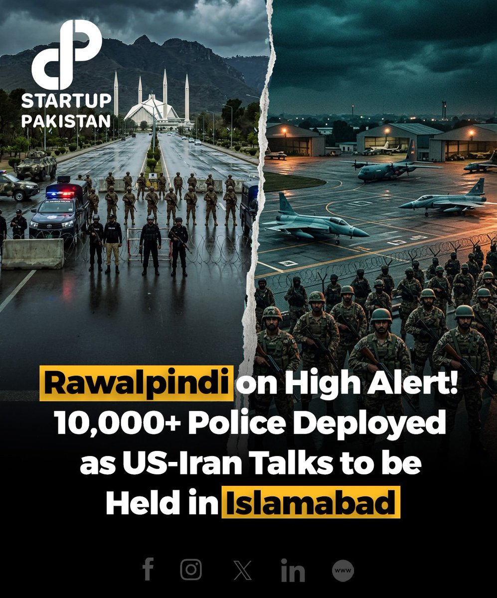 PakStartup's tweet image. Over 10,000 police personnel deployed in Rawalpindi amid security arrangements for US-Ir@n talks.

Disclaimer: This post is for informational purposes only and is based on publicly available reports. The image is AI generated and is just for reference.

#Rawalpindi #Islamabad