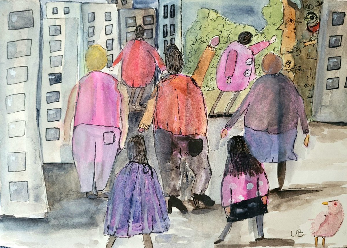 berner_ulrike's tweet image. "Look!"
(The pink bird down was a fingerprint from my husband 😅.)
#watercolor #people