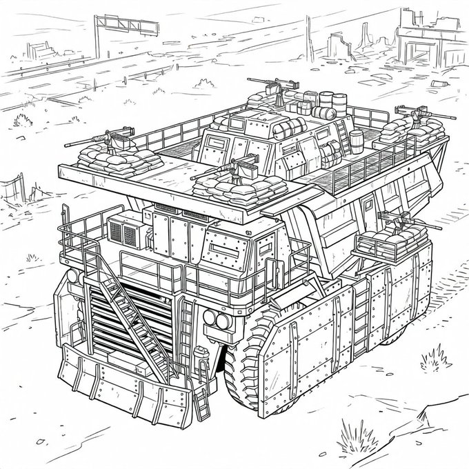 で思ったんですけど世紀末を移動する為の基地としてこんなのはいかがでしょうか
超巨大ダンプカーを装甲化して、移動基地にするとか 荷物を後ろに積めない代わりに、そこにクソデカ燃料タンクと居住区があるとする 