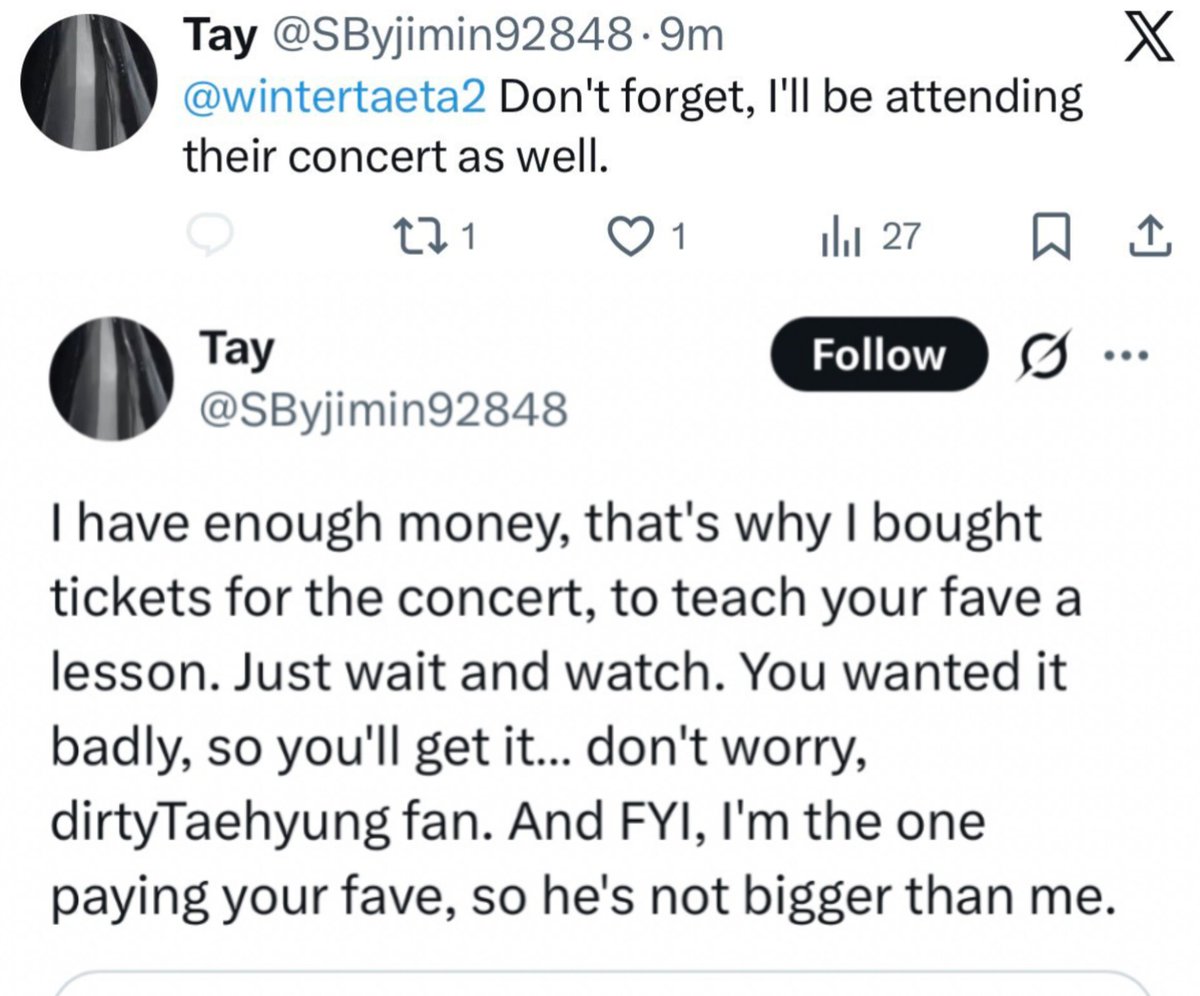 shieldforTK's tweet photo. THIS IS NOT THE FIRST TIME. Why big army accounts are so silent about Taehyung continuously getting d threats from BRAZILIAN JIKOOKERS? @btschartdata @btschartsxdaily @mhereonlyforbts @winnttaebear @BTSProjectBR @Bangtan7_Stream @UniversBTS_ https://t.co/18K0CAg5e2