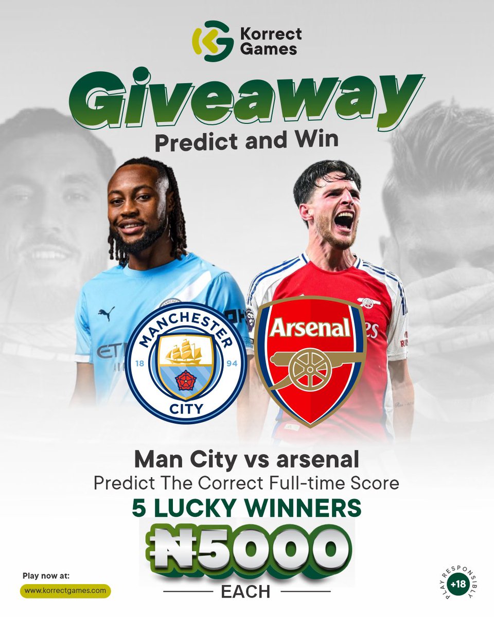 Predict the correct full-time score for a chance to win ₦5,000!

Here’s how to enter:
1️⃣ Follow us <a href="/korrectgames/">KorrectGames</a>
2️⃣ Drop your correct full-time score in the comments
⏰ Entries close at kick-off - any prediction after that won’t count!

5 lucky winners. ₦5,000 each. Good luck!