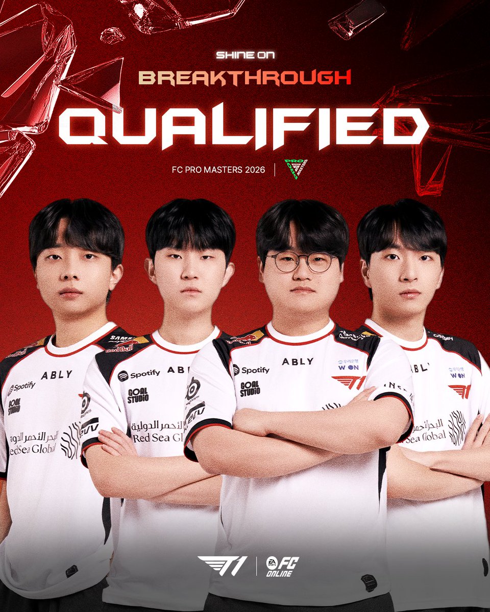 T1_official_gg's tweet image. 𝐐𝐔𝐀𝐋𝐈𝐅𝐈𝐄𝐃 | 𝐅𝐂 𝐏𝐑𝐎 𝐌𝐀𝐒𝐓𝐄𝐑𝐒 𝟐𝟎𝟐𝟔

FC PRO MASTERS 2026에서도 최선을 다하는 모습 보여드리겠습니다.
많은 응원 부탁드립니다!

We’ll keep pushing forward at FC PRO MASTERS 2026.
Keep cheering for us!

#TogetherAs1 #Breakthrough #T1WIN