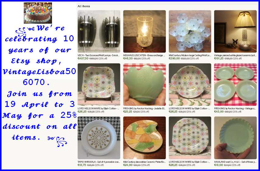 VintageLisboa50's tweet image. 🎂We’re celebrating 10 years of our Etsy shop,
VintageLisboa506070.
Join us from 19 April to 3 May for a 25% discount on all items. 🎉
🎆etsy.com/shop/VintageLi… 🎇 #birthday #tenYears #etsyshop #Discount #Celebrations #Anniversary #LoveVintage #VintageLove