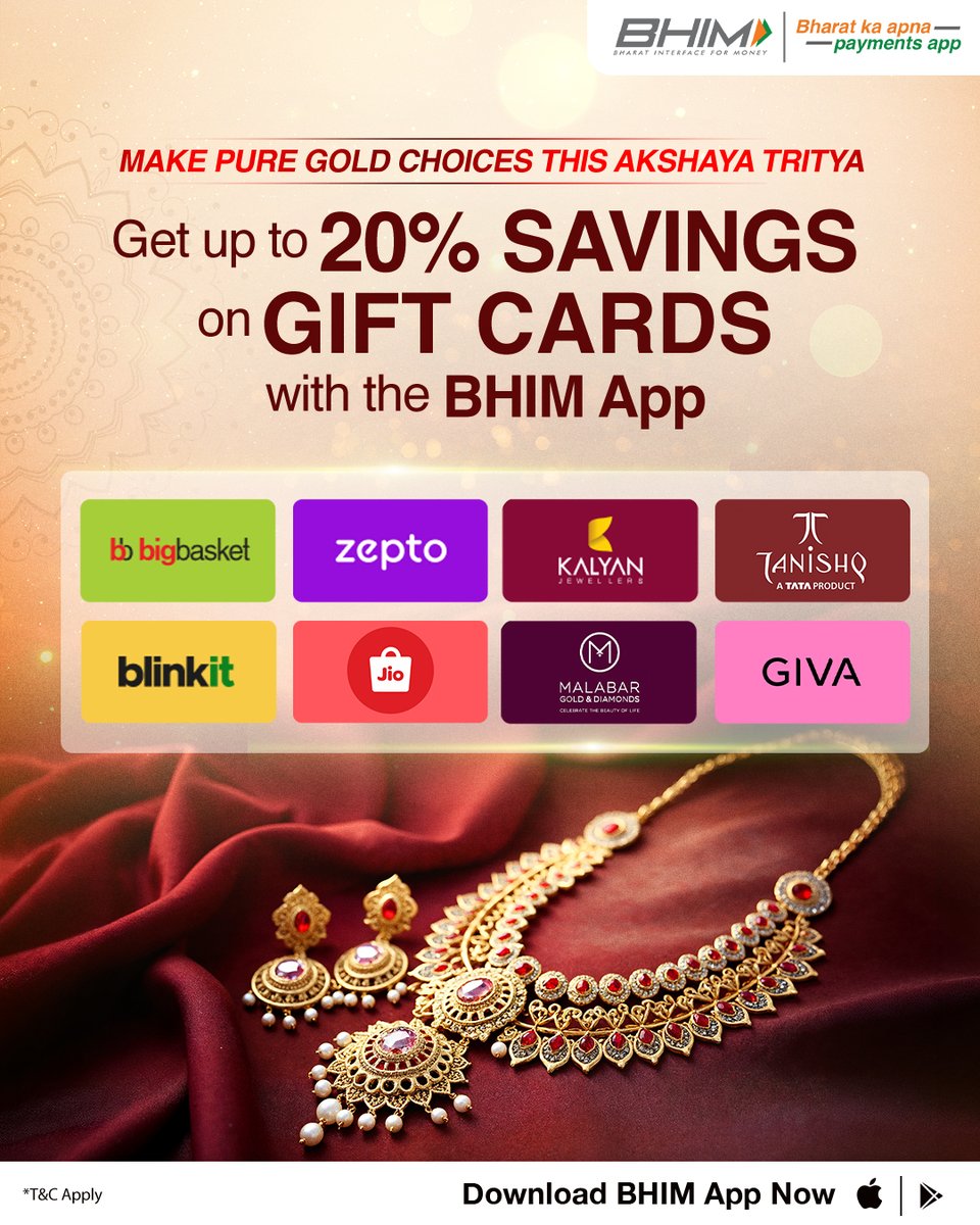 dealsified's tweet image. This Akshaya Tritiya, you were going to buy gold anyway, so might as well save on it😉 

Download Now: bhimap.onelink.me/N14i/tqrpmo7r 

#BHIMPaymentsApp #SeamlessPayments #Collab #AkshayTritiya