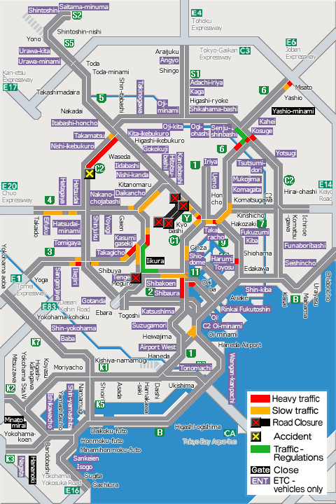 shutoko_EN's tweet photo. This map shows the traffic conditions as of  6 p.m. on the Metropolitan Expressway. For more information, please see the following link.
#Shutoko
https://t.co/cIezY4a0MV https://t.co/SCWkd3gJyR