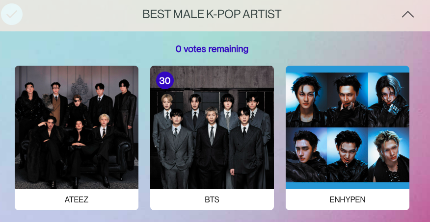 Sempetin buat vote bangtan di AMAS 2026 di 3 kategori ini ya gengs:

>ARTIST OF THE YEAR
>SONG OF THE SUMMER
>BEST MALE K-POP ARTIST

vote.theamas.com